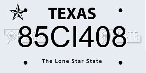 85CI408 Texas License Plate