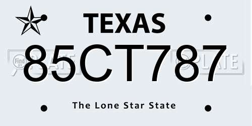 85CT787 Texas License Plate