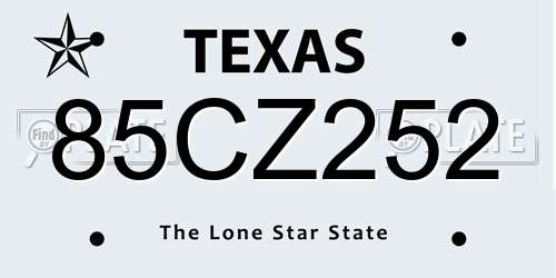 85CZ252 Texas License Plate