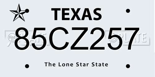 85CZ257 Texas License Plate