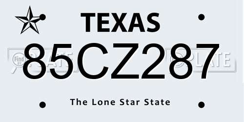 85CZ287 Texas License Plate