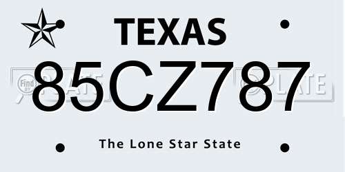 85CZ787 Texas License Plate