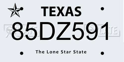 85DZ591 Texas License Plate