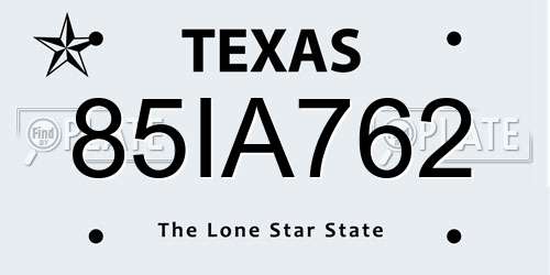 85IA762 Texas License Plate