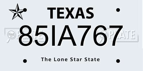 85IA767 Texas License Plate