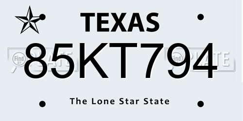 85KT794 Texas License Plate