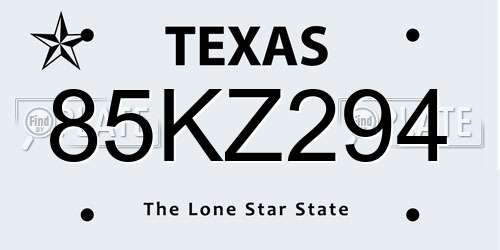 85KZ294 Texas License Plate