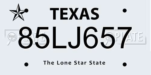 85LJ657 Texas License Plate