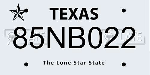 85NB022 Texas License Plate