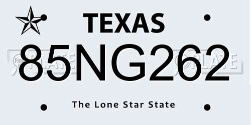 85NG262 Texas License Plate