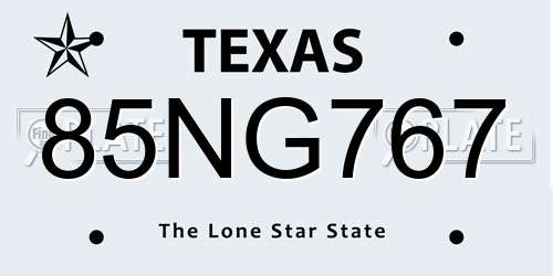 85NG767 Texas License Plate