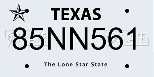 85NN561 Texas License Plate
