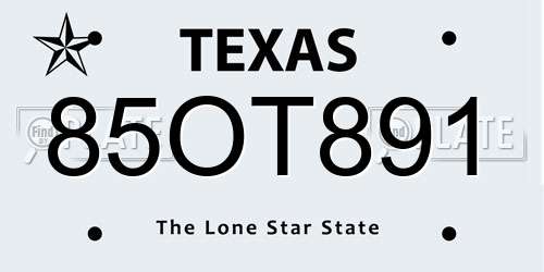 85OT891 Texas License Plate