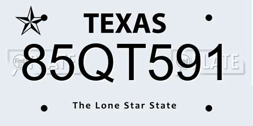 85QT591 Texas License Plate