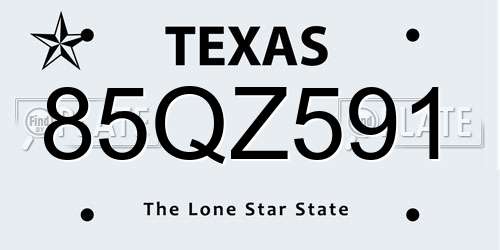 85QZ591 Texas License Plate