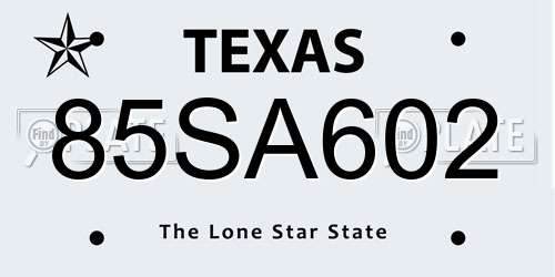 85SA602 Texas License Plate