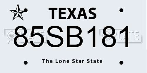 85SB181 Texas License Plate