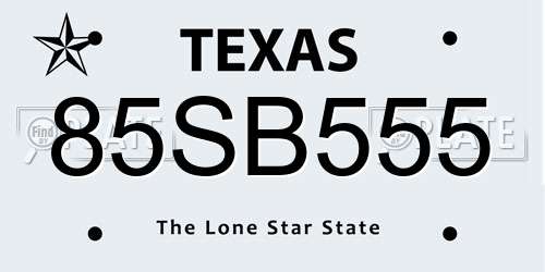 85SB555 Texas License Plate