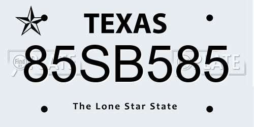85SB585 Texas License Plate