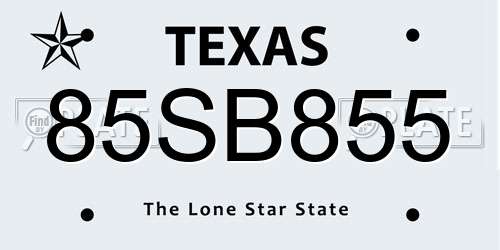 85SB855 Texas License Plate