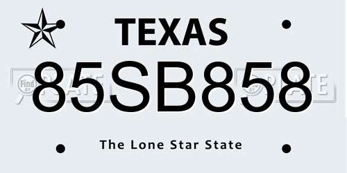 85SB858 Texas License Plate