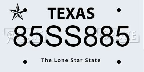 85SS885 Texas License Plate