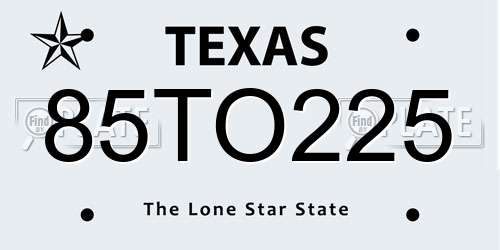 85TO225 Texas License Plate