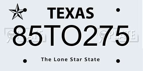 85TO275 Texas License Plate