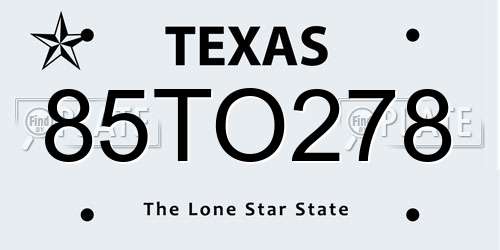 85TO278 Texas License Plate