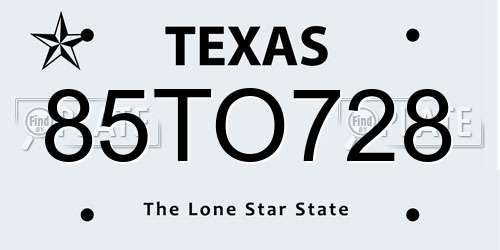 85TO728 Texas License Plate