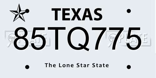 85TQ775 Texas License Plate