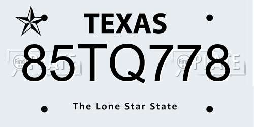 85TQ778 Texas License Plate