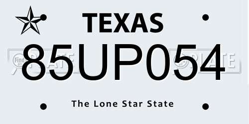 85UP054 Texas License Plate