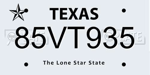 85VT935 Texas License Plate