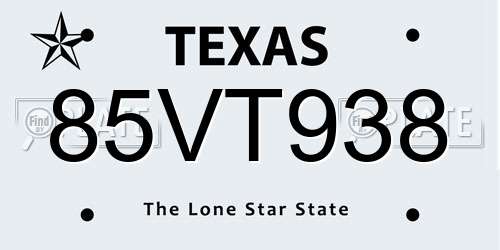 85VT938 Texas License Plate