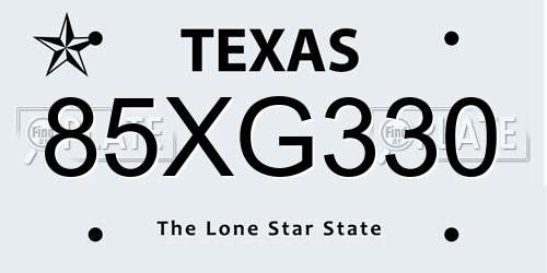 85XG330 Texas License Plate