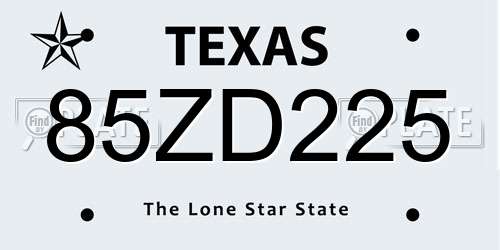 85ZD225 Texas License Plate