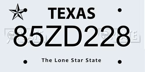 85ZD228 Texas License Plate