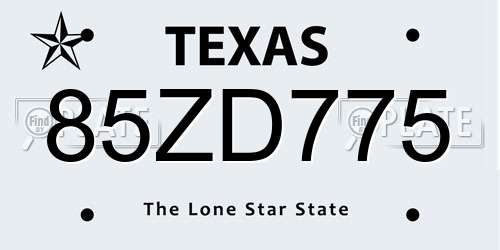 85ZD775 Texas License Plate
