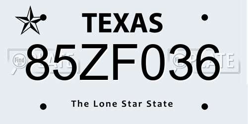85ZF036 Texas License Plate
