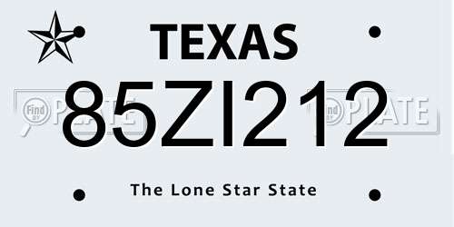 85ZI212 Texas License Plate