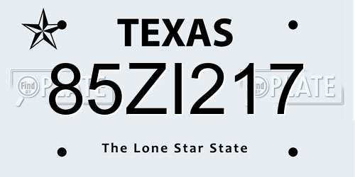85ZI217 Texas License Plate