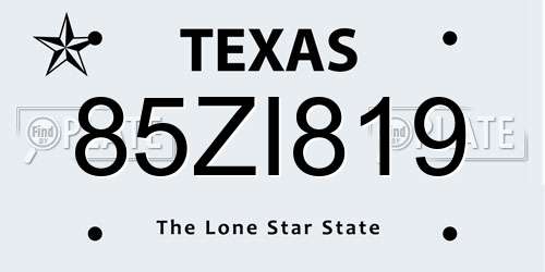 85ZI819 Texas License Plate