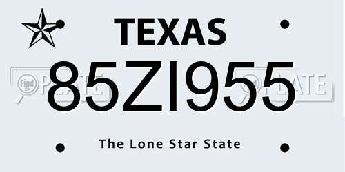 85ZI955 Texas License Plate