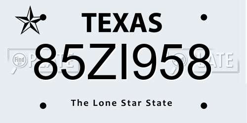 85ZI958 Texas License Plate