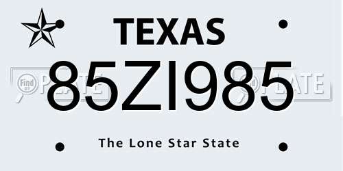 85ZI985 Texas License Plate