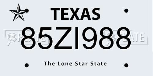 85ZI988 Texas License Plate