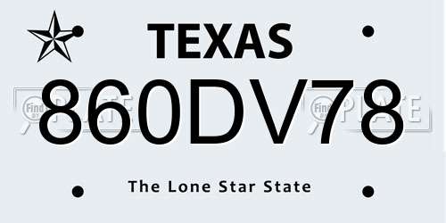 860DV78 Texas License Plate