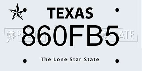 860FB5 Texas License Plate