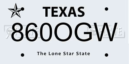 860OGW Texas License Plate